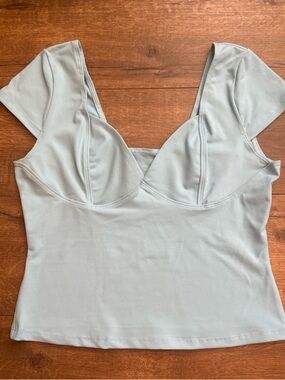 Structured Scoop Neck Crop Top in Light blue